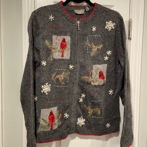 VTG Croft & Barrow Size S Cardinals Snowflake Wool Blend Full Zip Cardigan